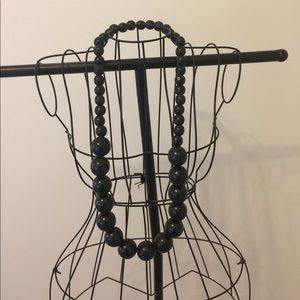 Black Wood Textured Beaded Necklace